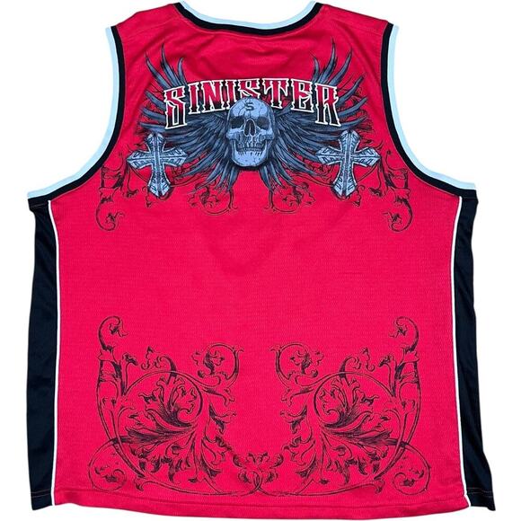 Sinister Y2K Skull Cross Red Black Gothic Mesh Tank Top - Picture 2 of 3
